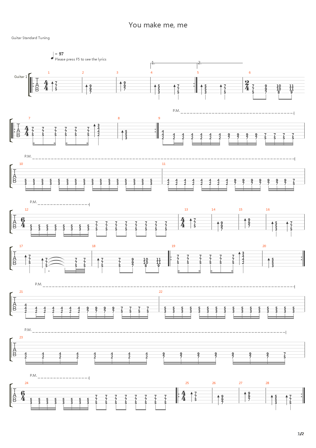 You Make Me, Me吉他谱