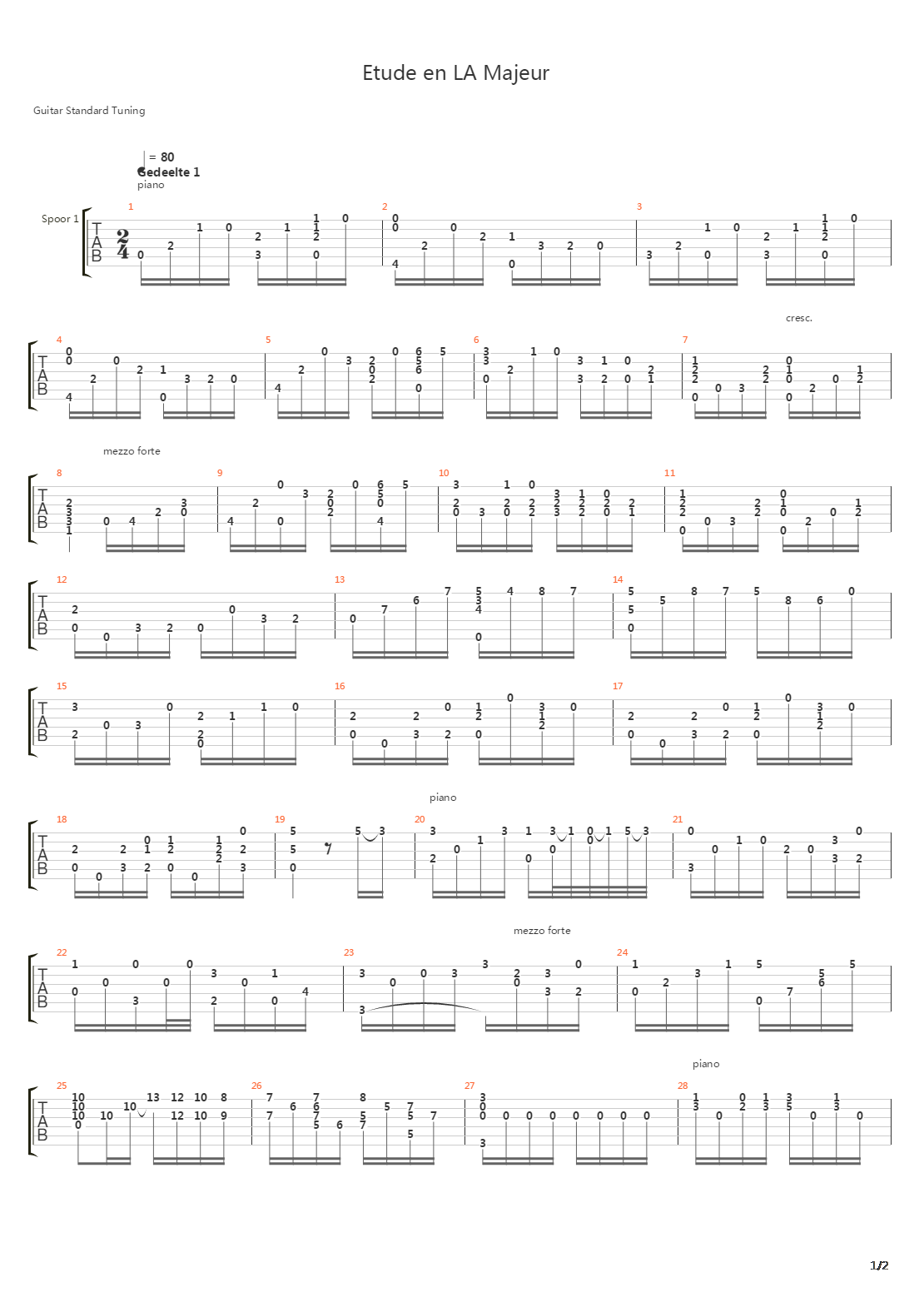 Etude En La Majeur吉他谱