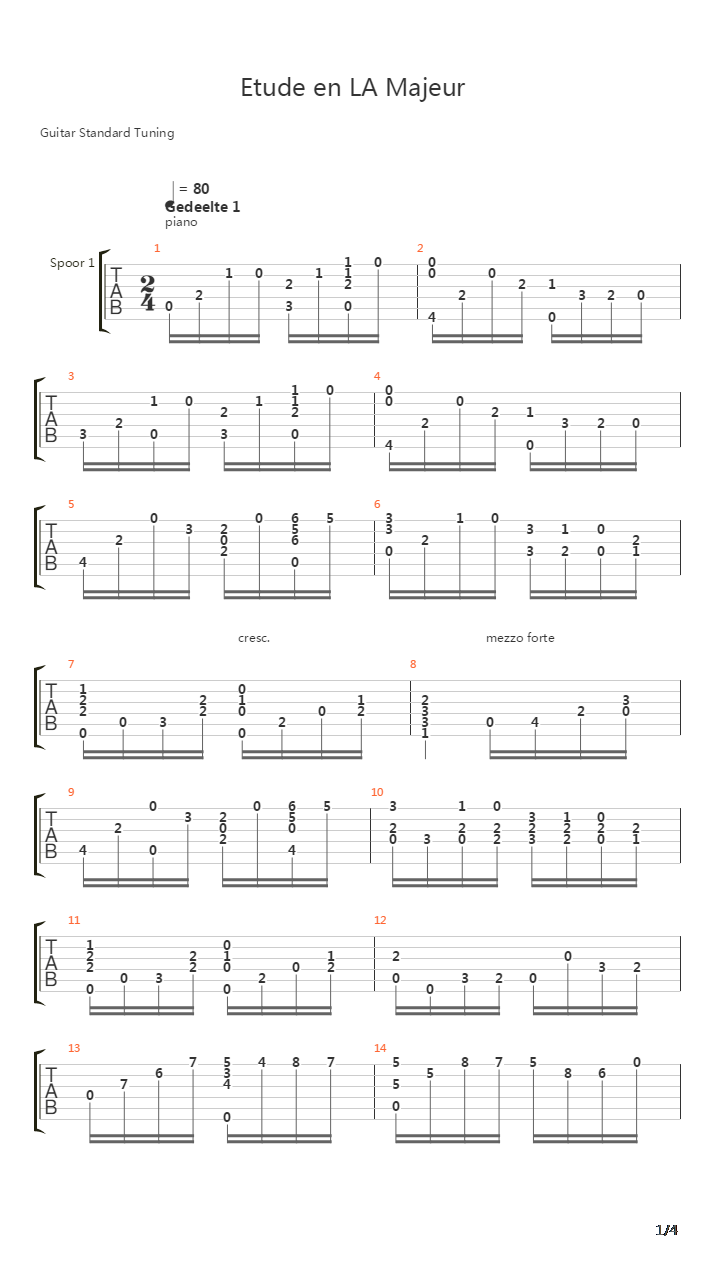 Etude En La Majeur吉他谱