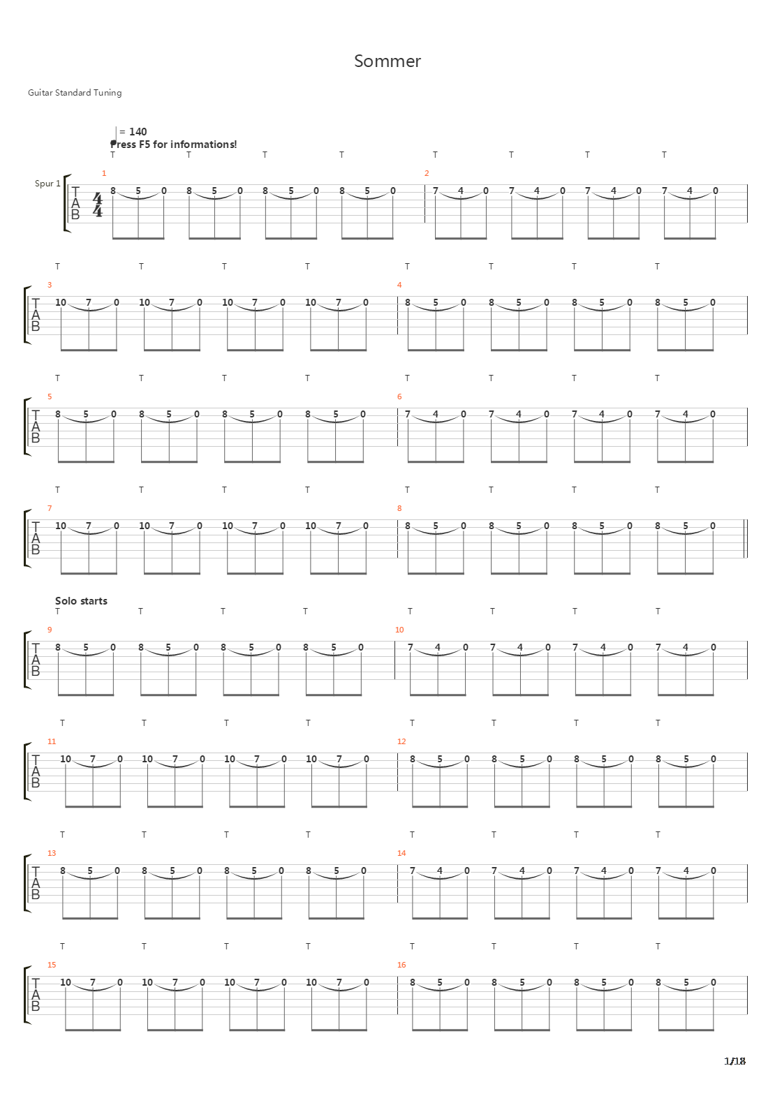 Sommer Guitar Tab吉他谱