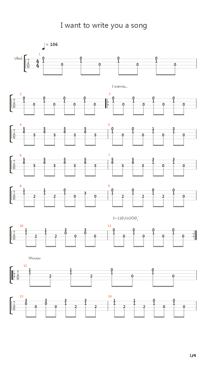 I want to write you a song(ukulele弹唱)吉他谱