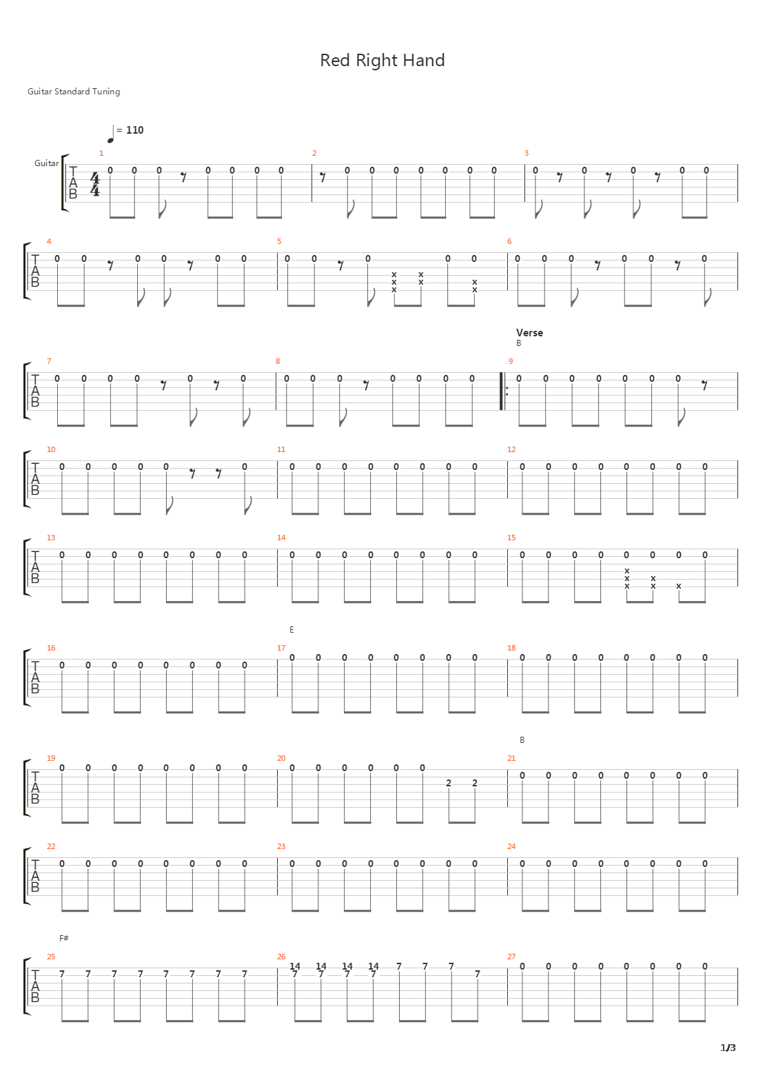 Red Right Hand吉他谱