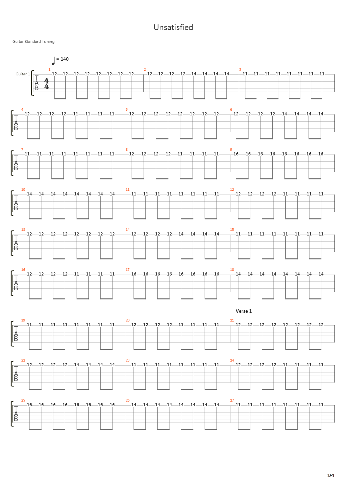 Unsatisfied吉他谱