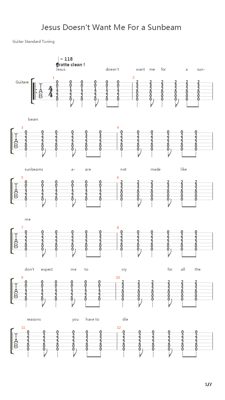 Jesus Doesnt Want Me For A Sunbeam (Live Rock Version)吉他谱