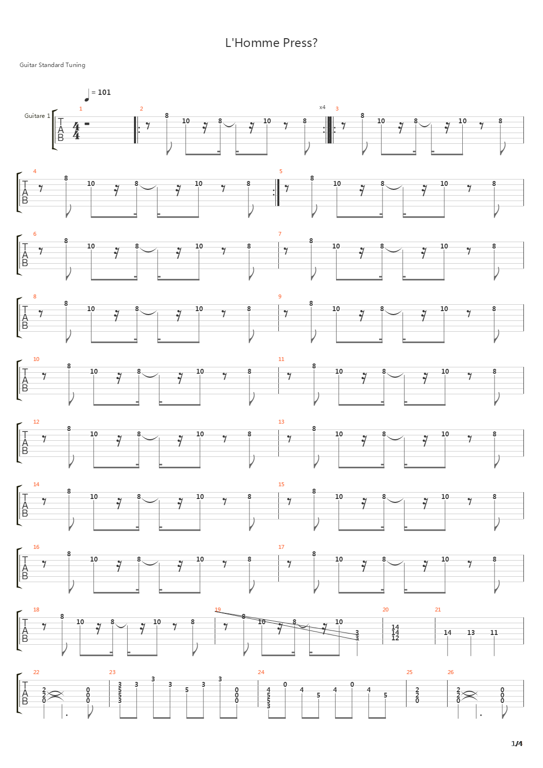 L'homme Pressé吉他谱