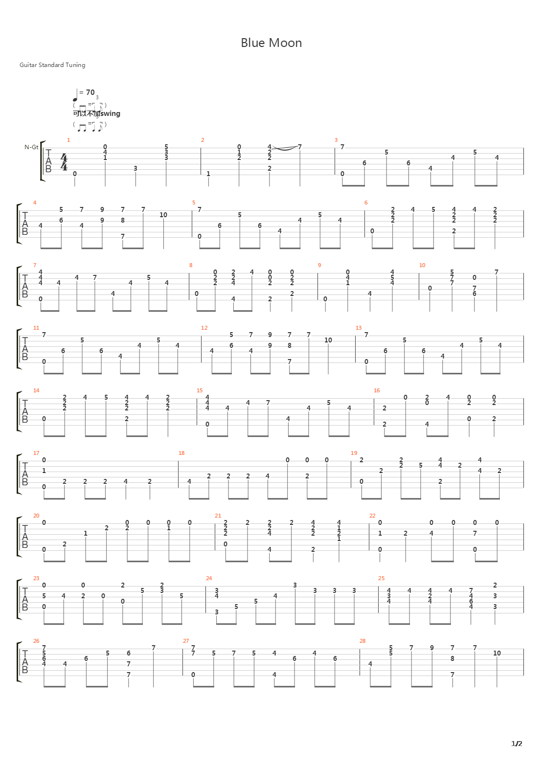 Blue Moon [独奏]吉他谱