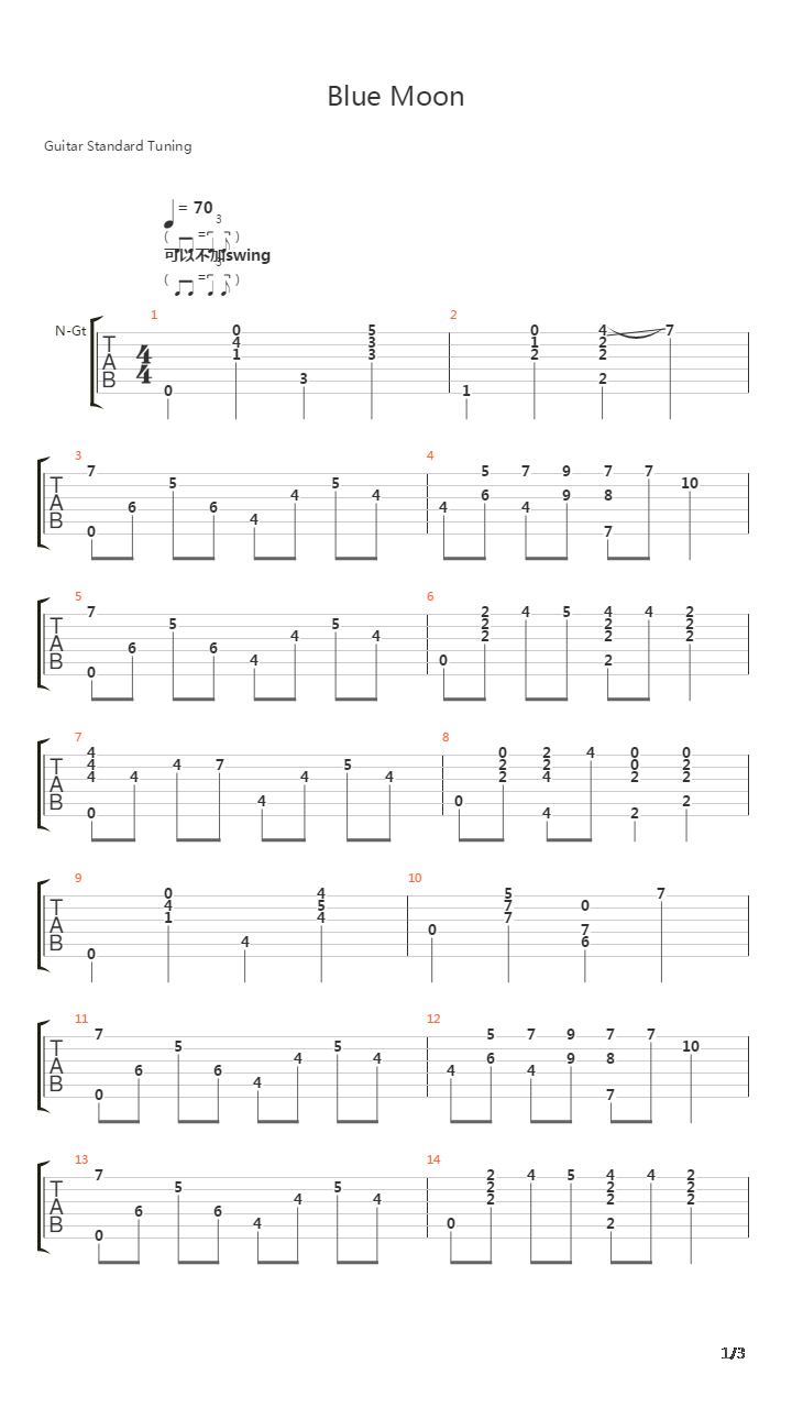 Blue Moon [独奏]吉他谱