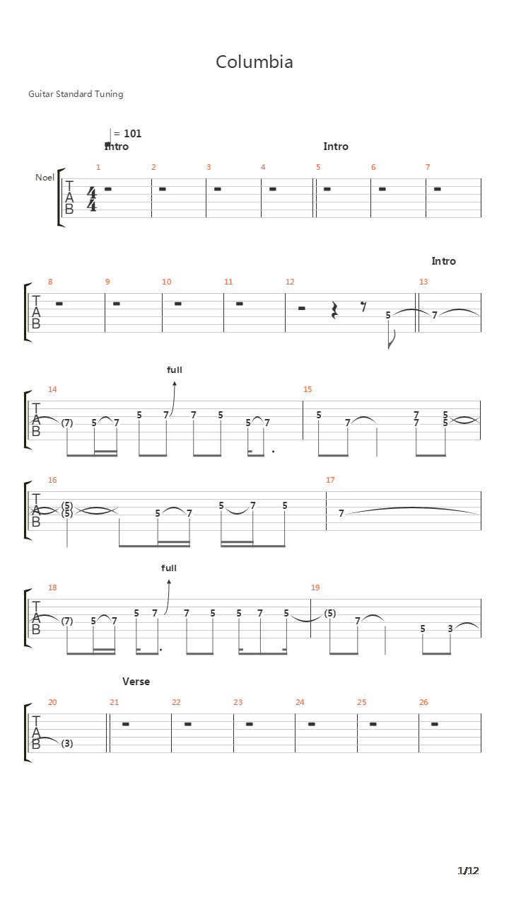 Columbia吉他谱