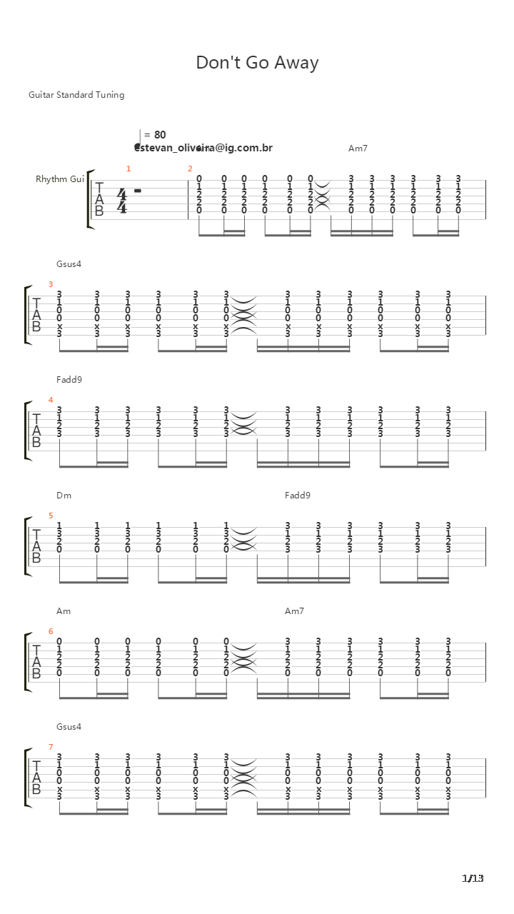 Don't Go Away吉他谱