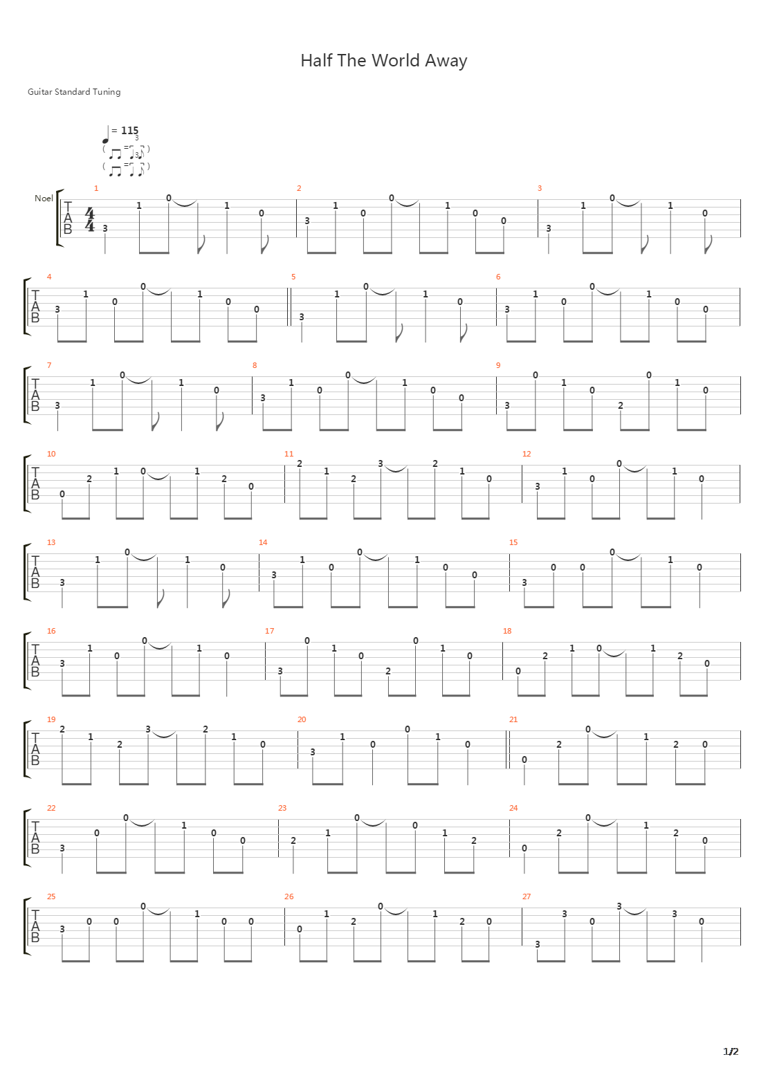 Half The World Away吉他谱
