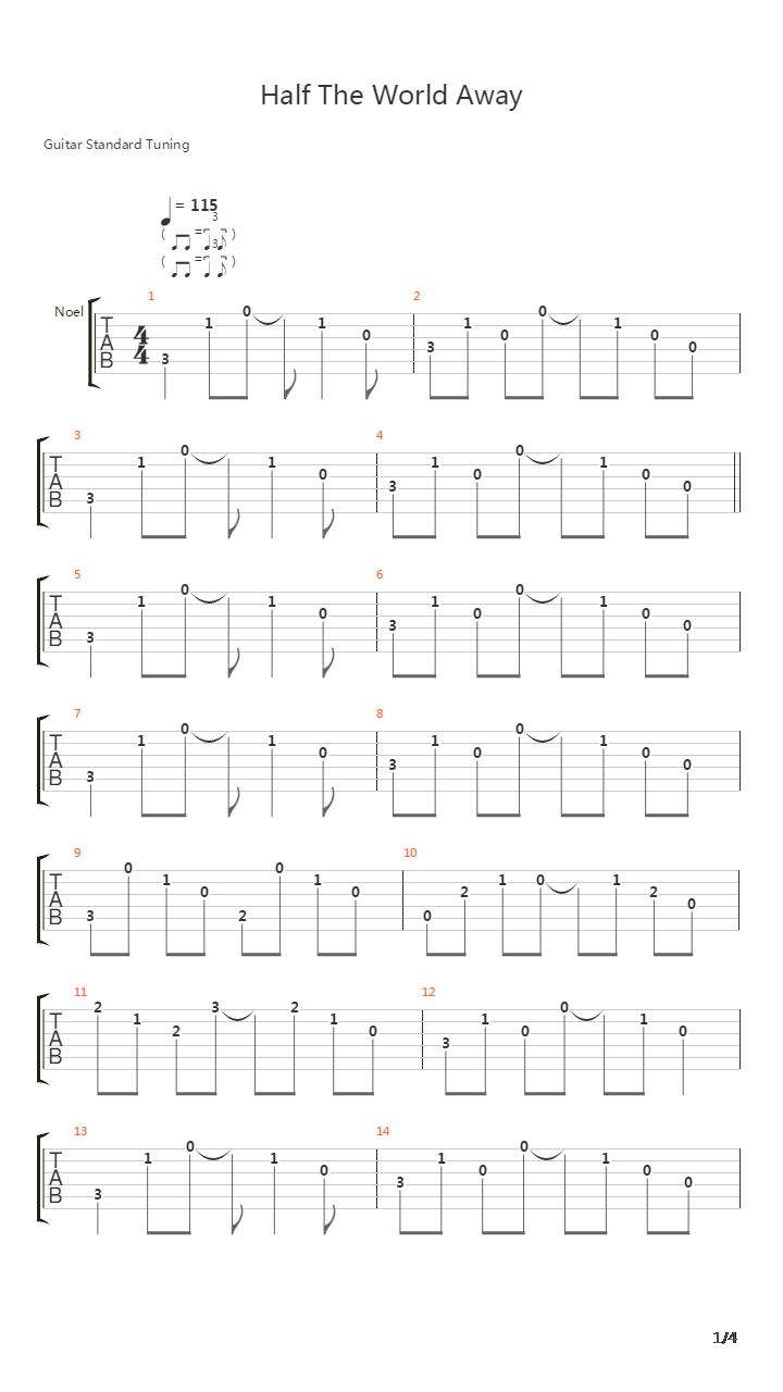 Half The World Away吉他谱