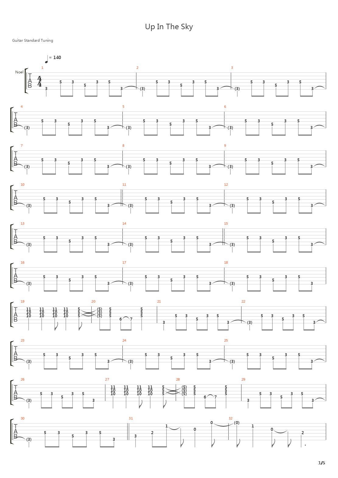 Up In The Sky吉他谱
