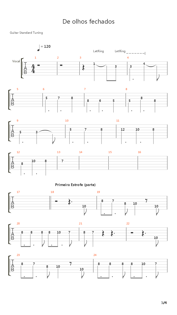 De Olhos Fechados(Incompleta)吉他谱