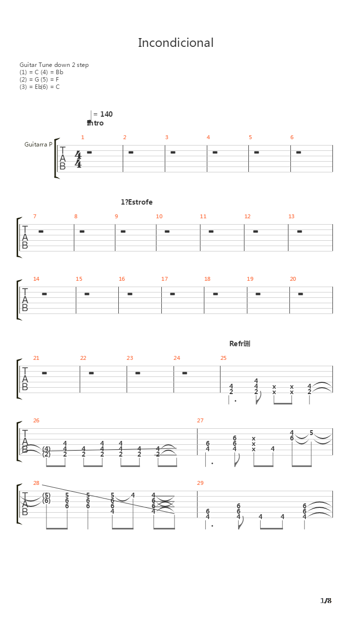 Incondicional(Bass)吉他谱