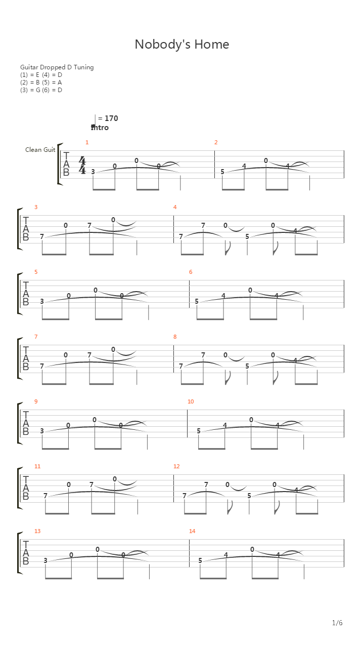 Nobody's Home吉他谱