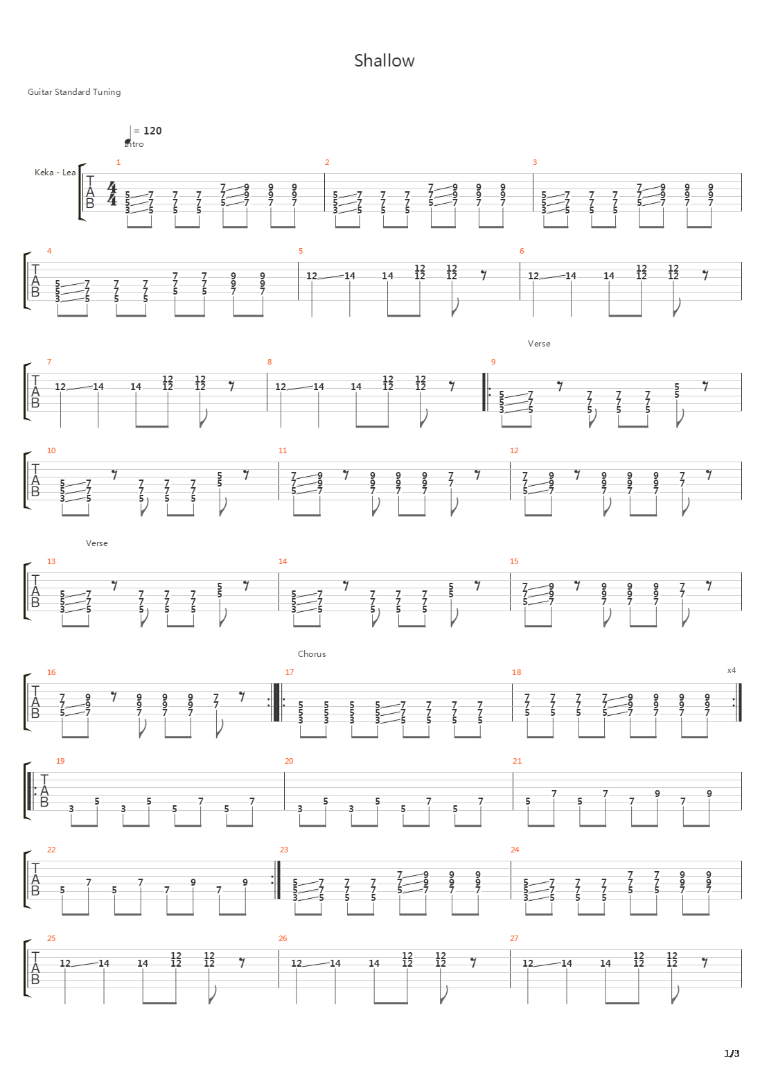 Shallow吉他谱