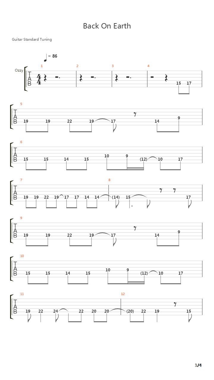 Back On Earth吉他谱