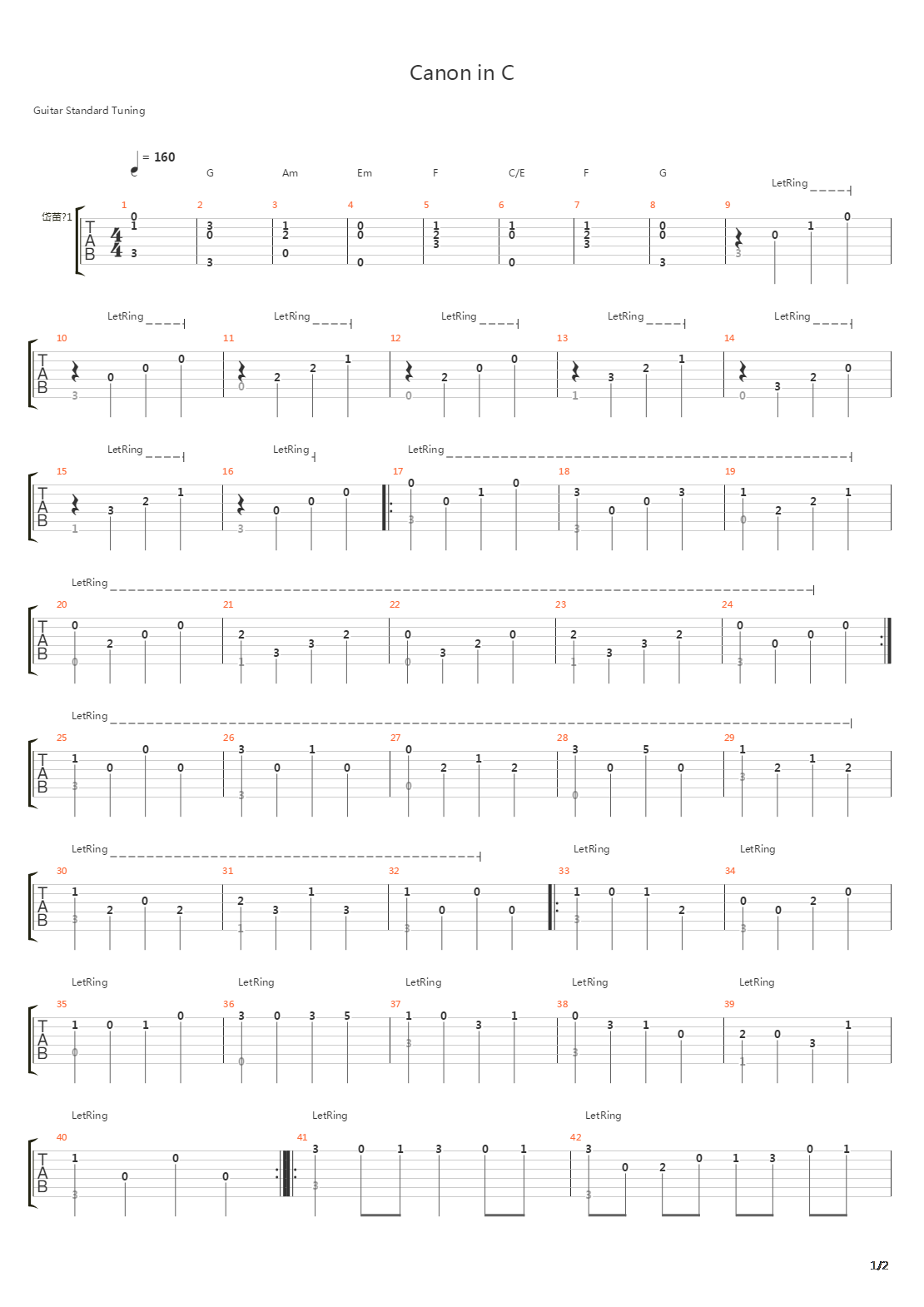 Canon吉他谱