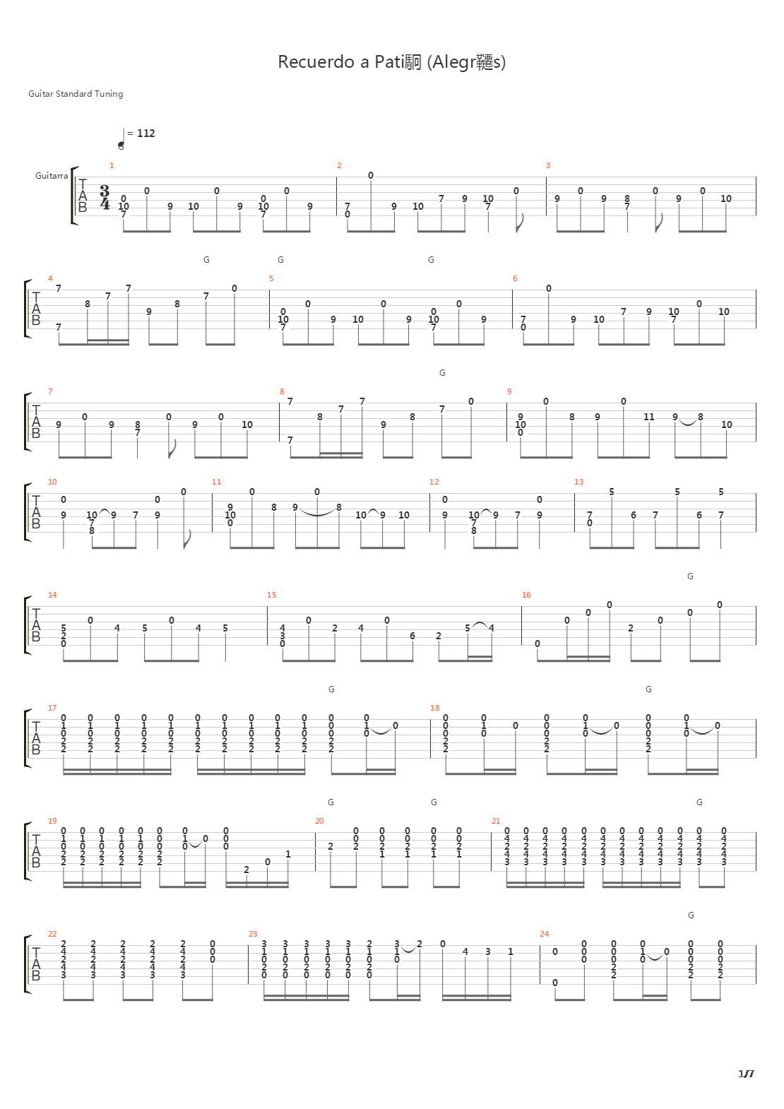 Recuerdo A Patino吉他谱