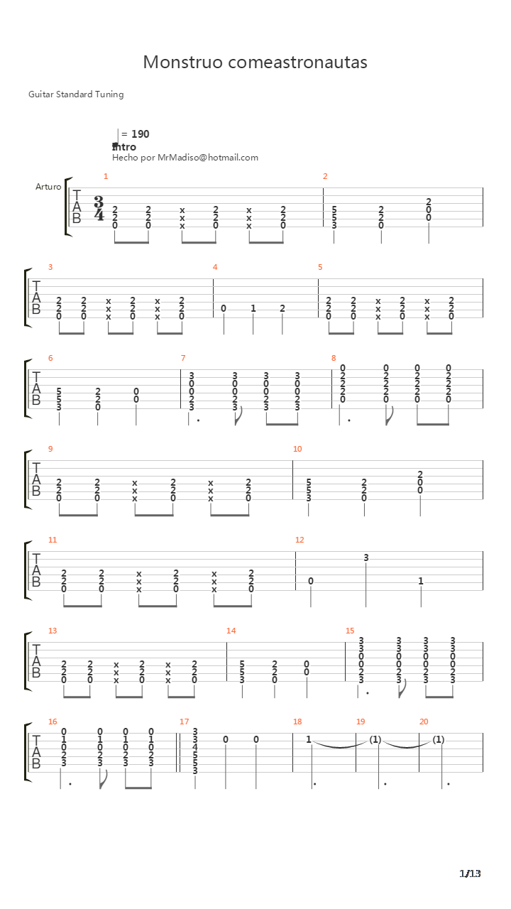 Monstruo Comeastronautas吉他谱