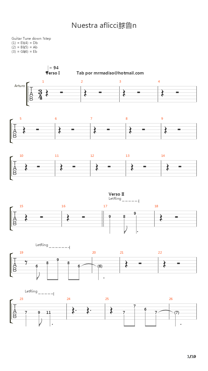 Nuestra Afliccion吉他谱
