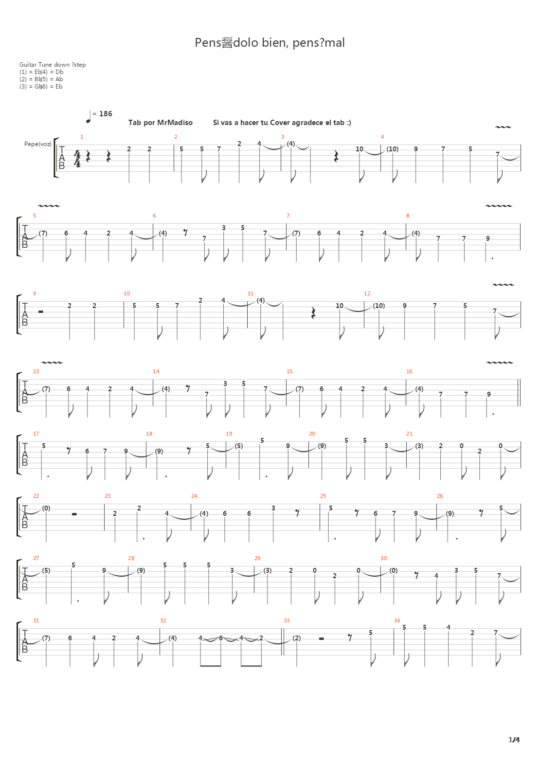 Pensándolo Bien, Pensé Mal吉他谱