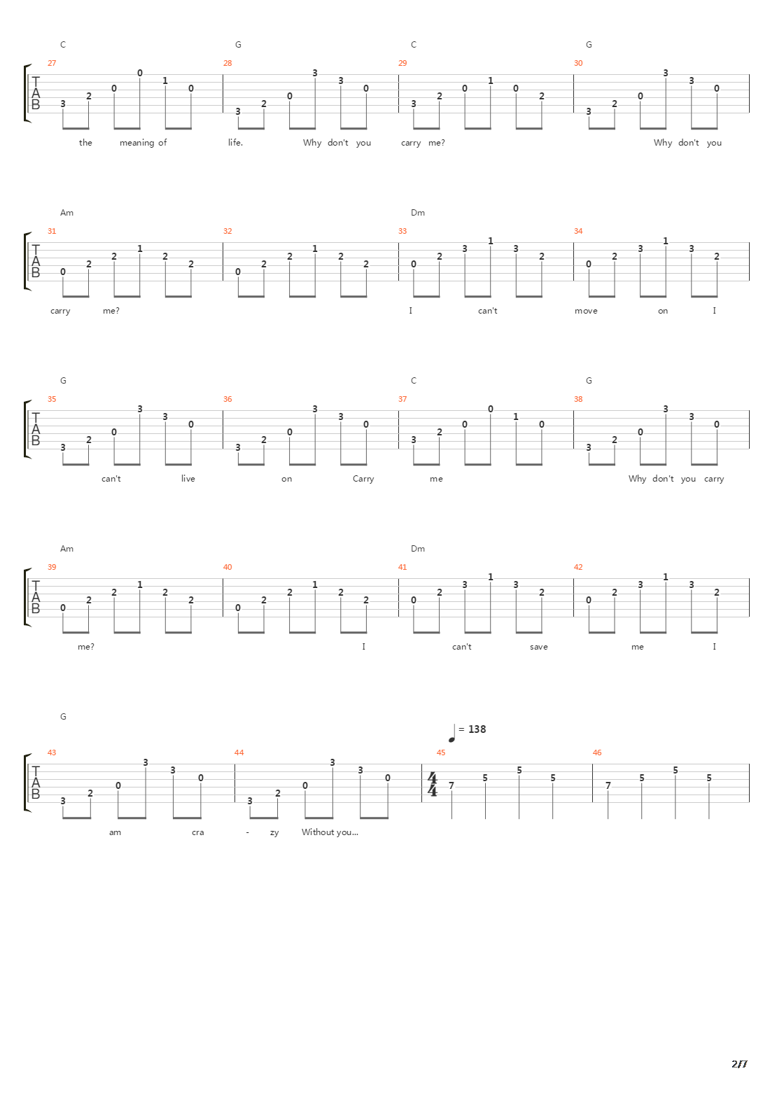 Carry Me (Fingerstyle)吉他谱