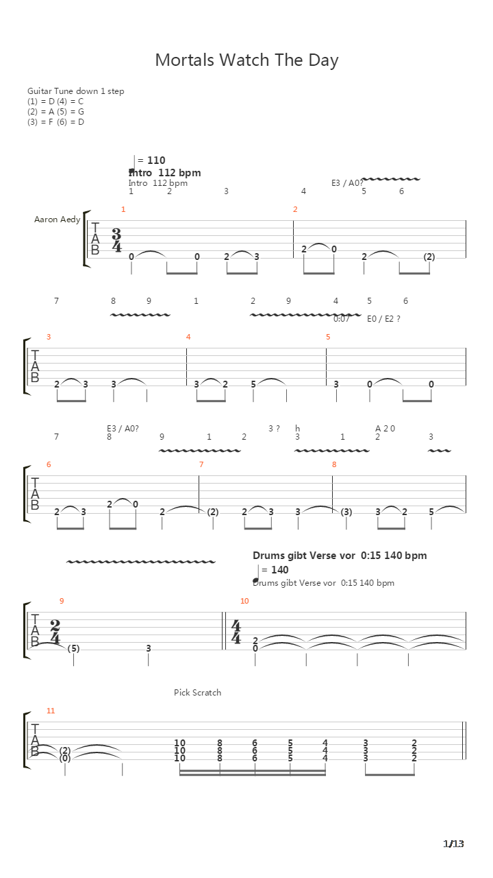 Mortals Watch The Day吉他谱