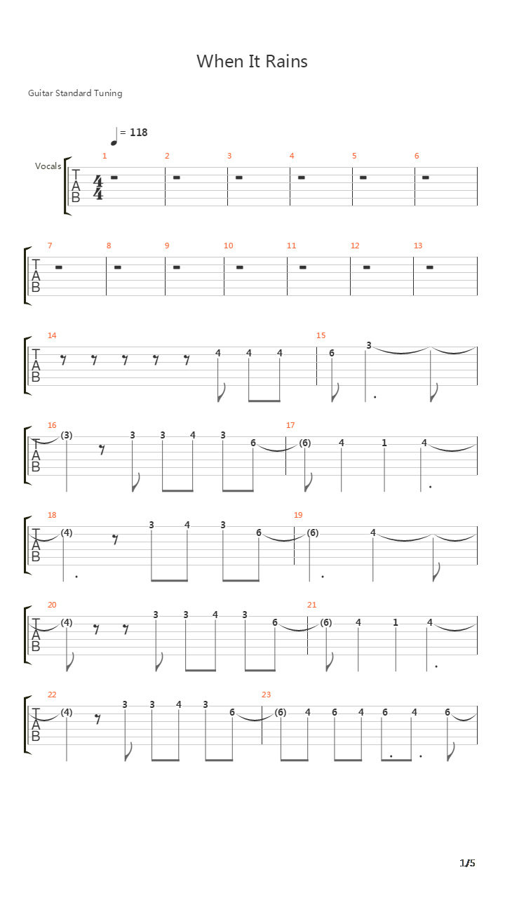 When It Rains吉他谱