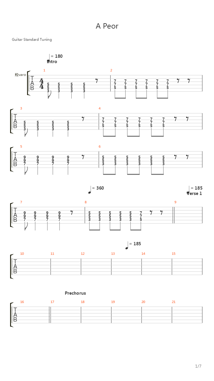 A Peor吉他谱