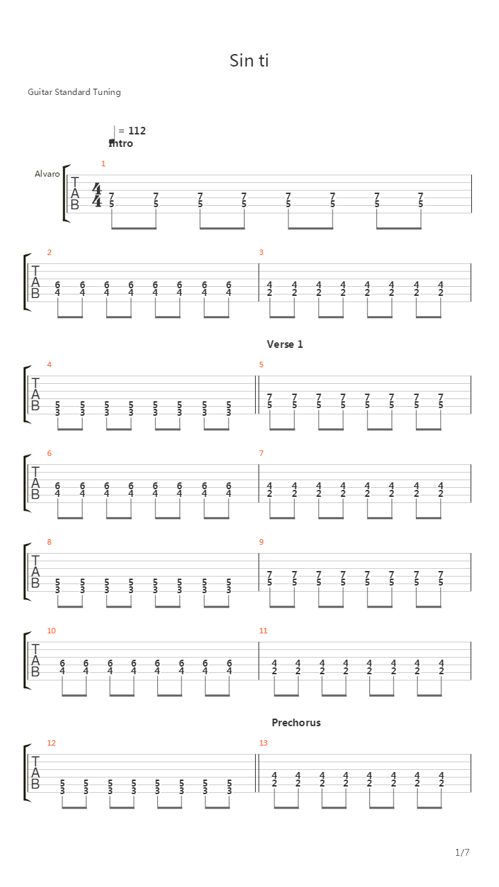 Sin Ti吉他谱