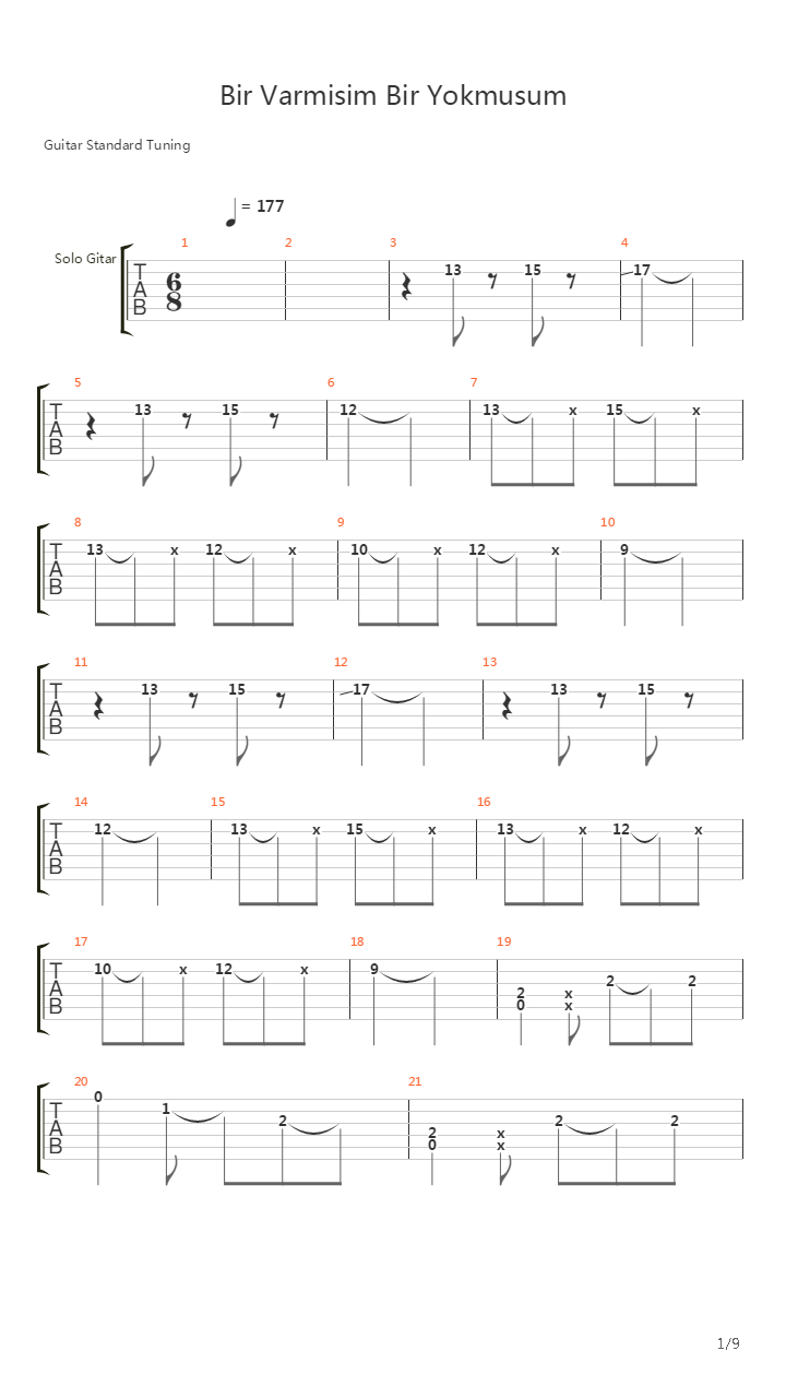 Bir Varmışım Bir Yokmuşum吉他谱