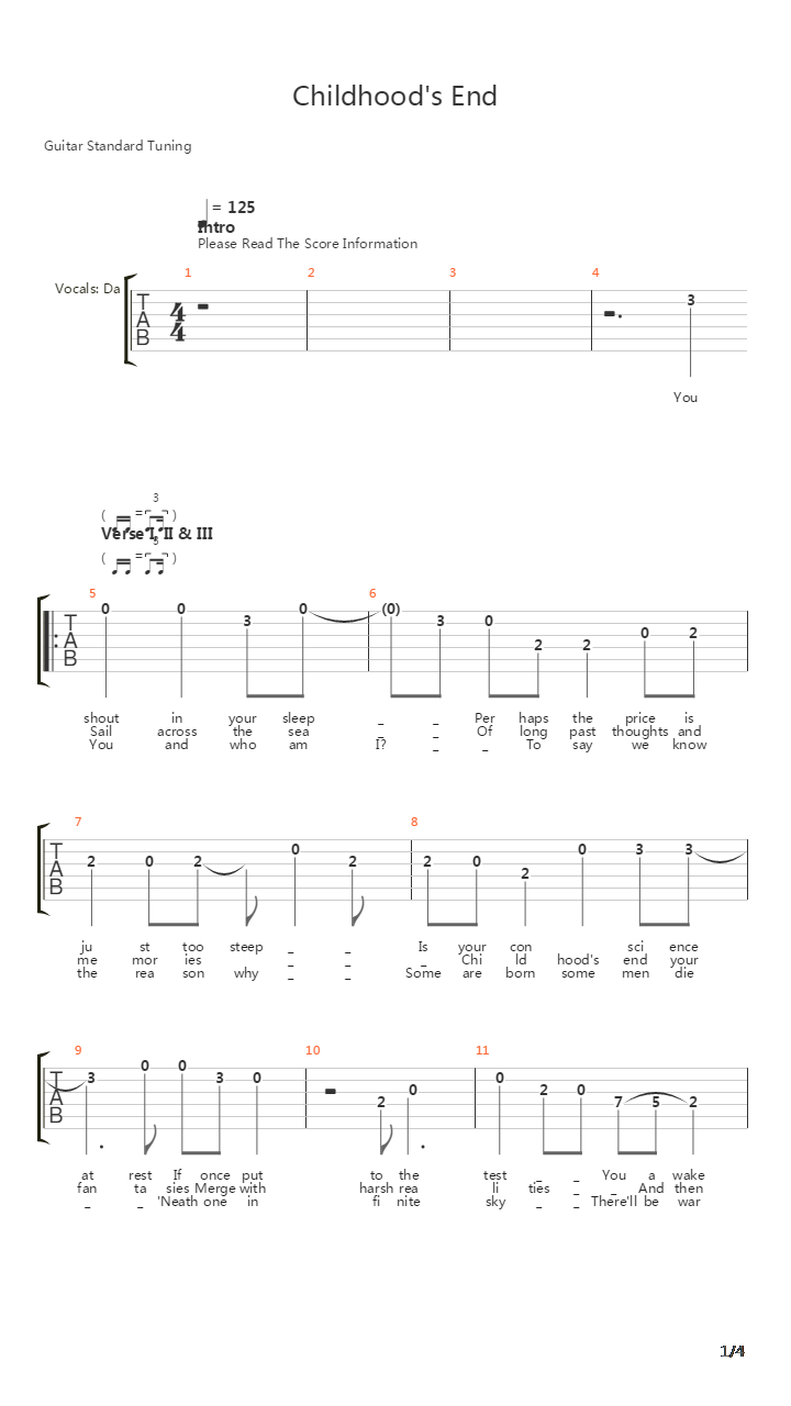 Childhoods End吉他谱