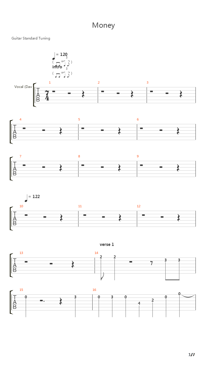 Money吉他谱