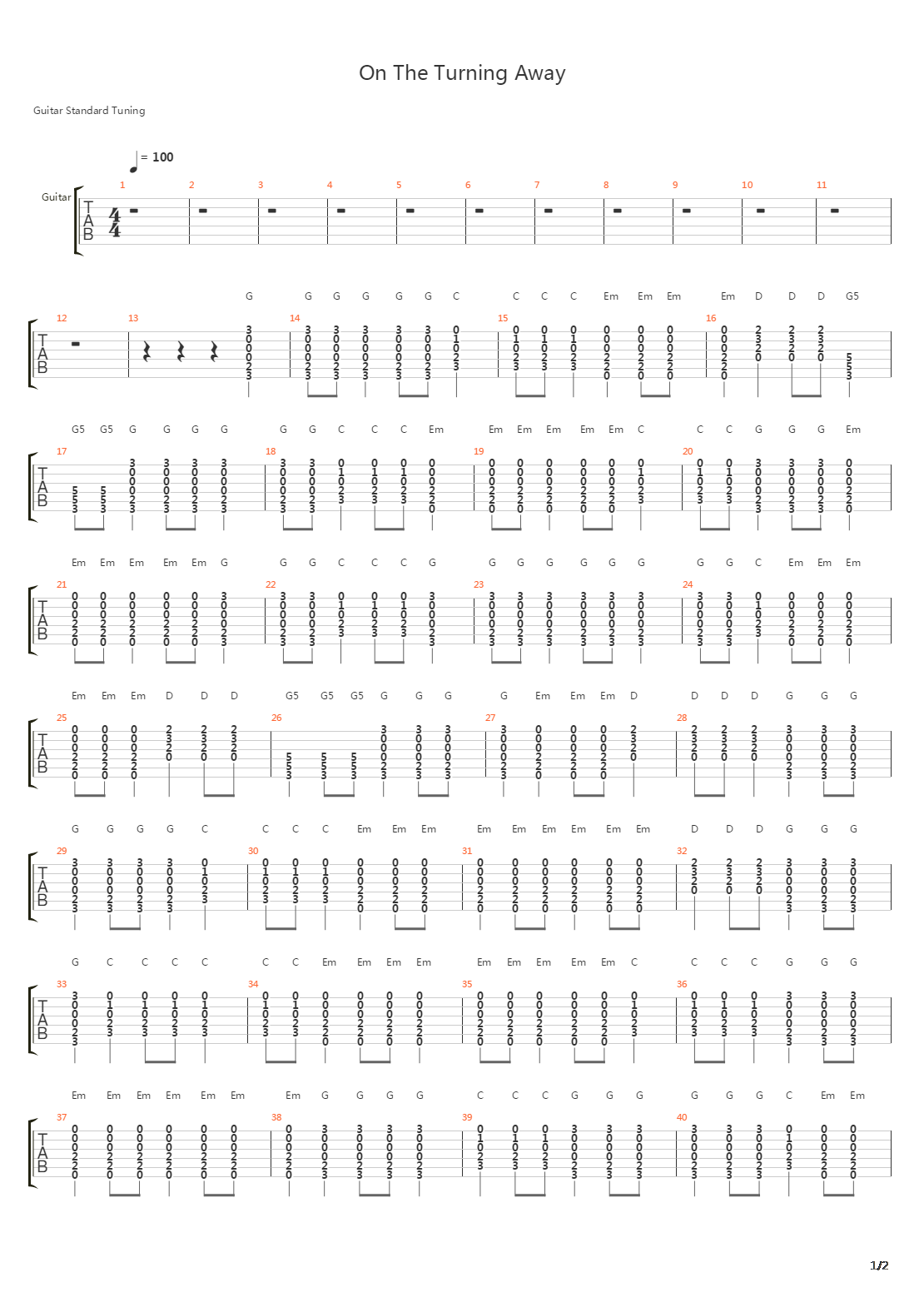 On The Turning Away吉他谱