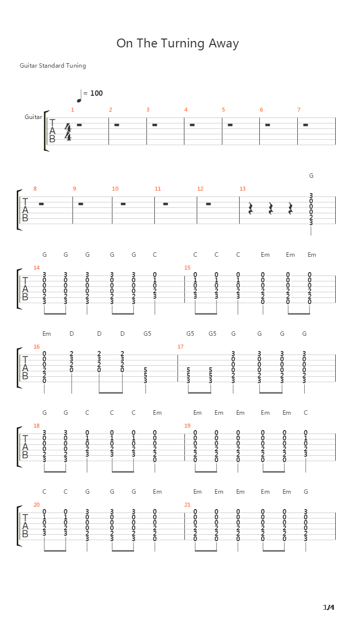 On The Turning Away吉他谱