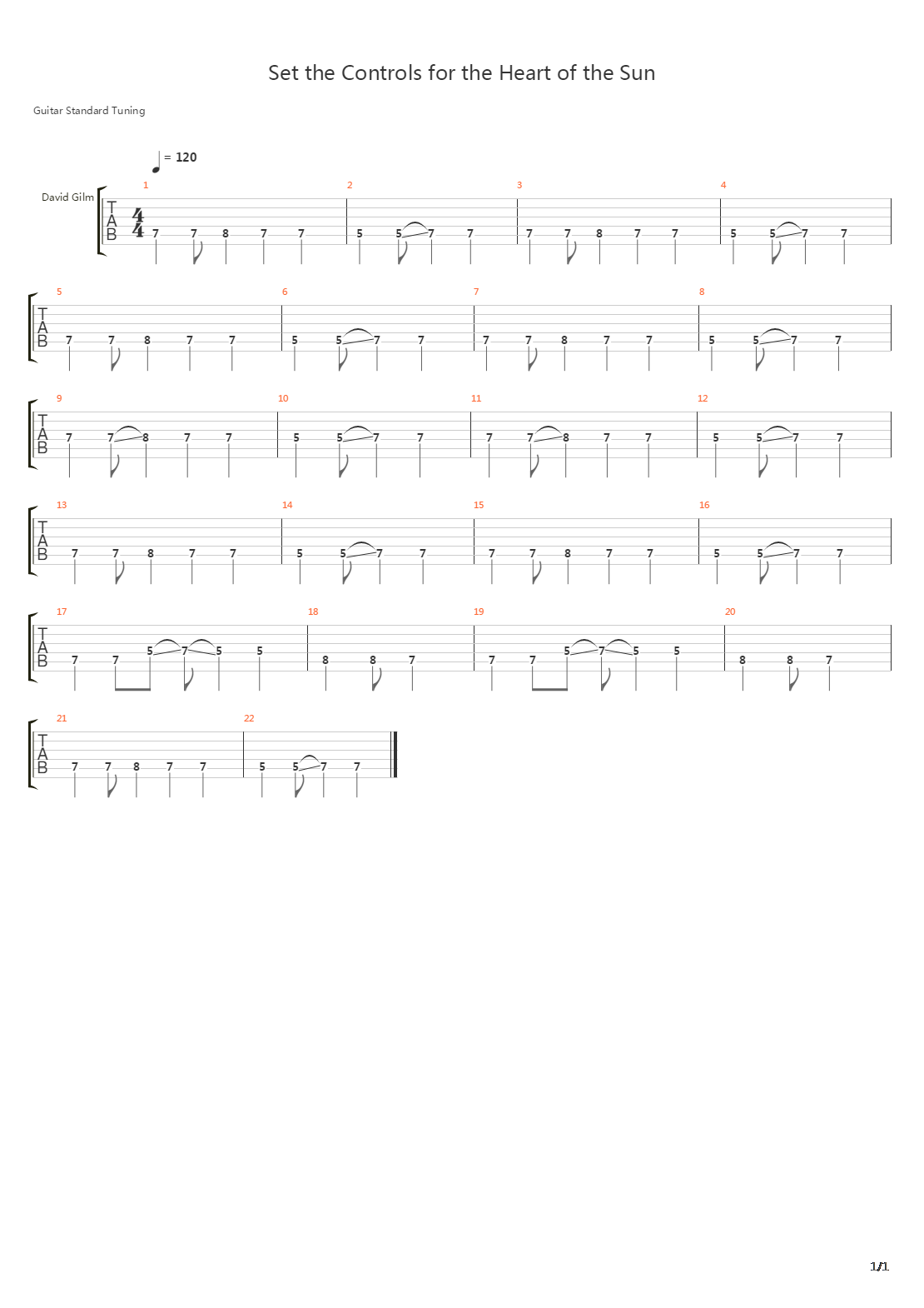 Set The Controls For The Heart Of The Sun吉他谱