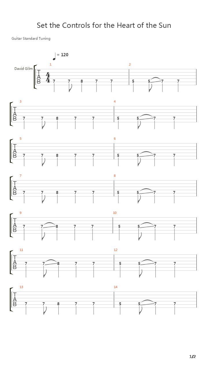 Set The Controls For The Heart Of The Sun吉他谱