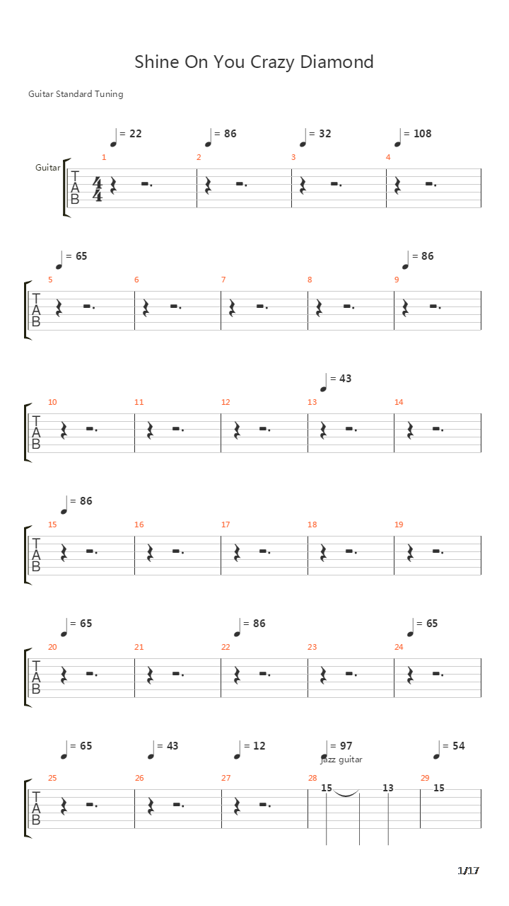 Shine On You Crazy Diamond (Parts I - V)吉他谱