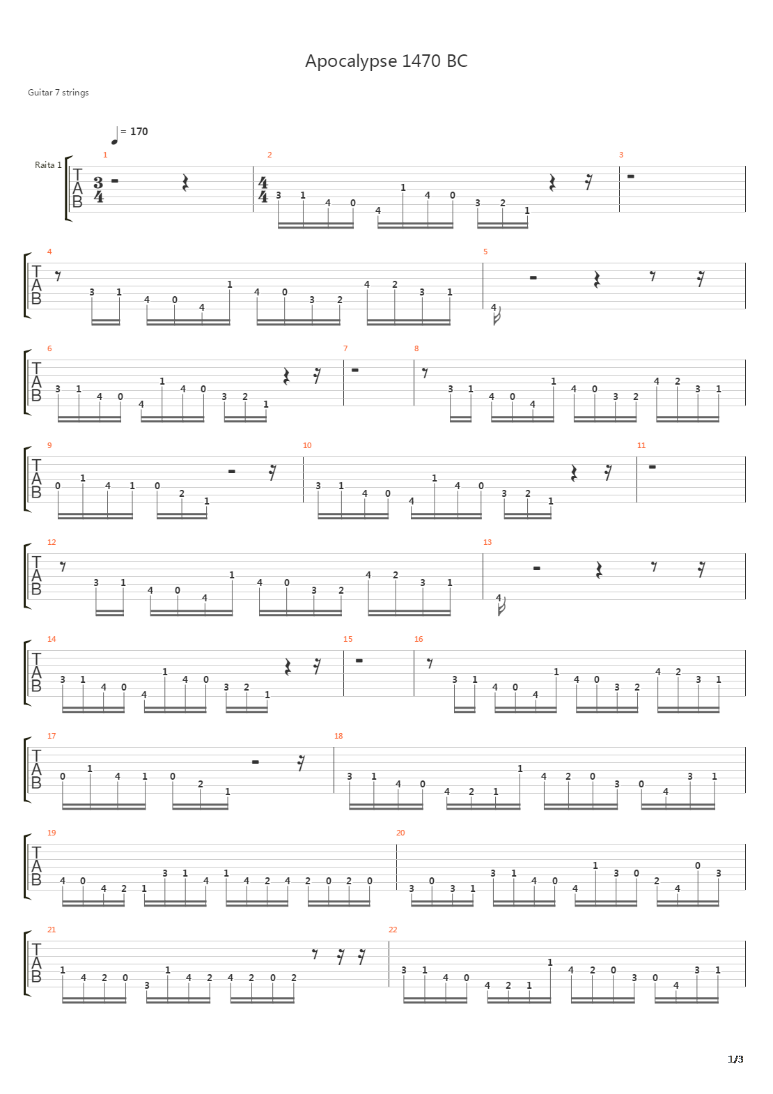 Apocalypse 1470 Bc吉他谱