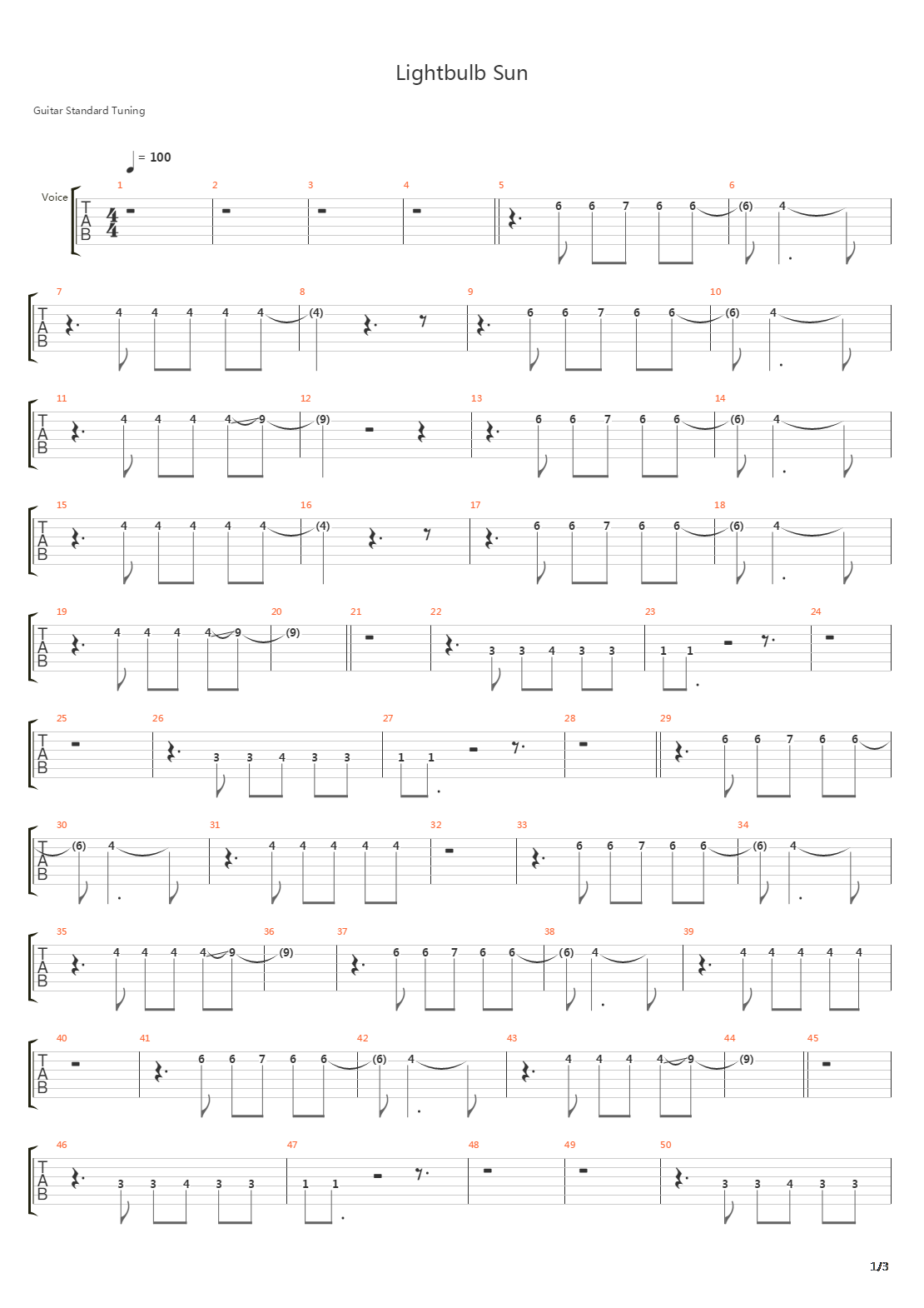 Lightbulb Sun吉他谱