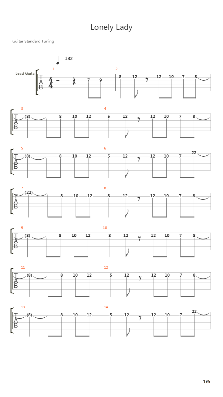 Lonely Lady吉他谱