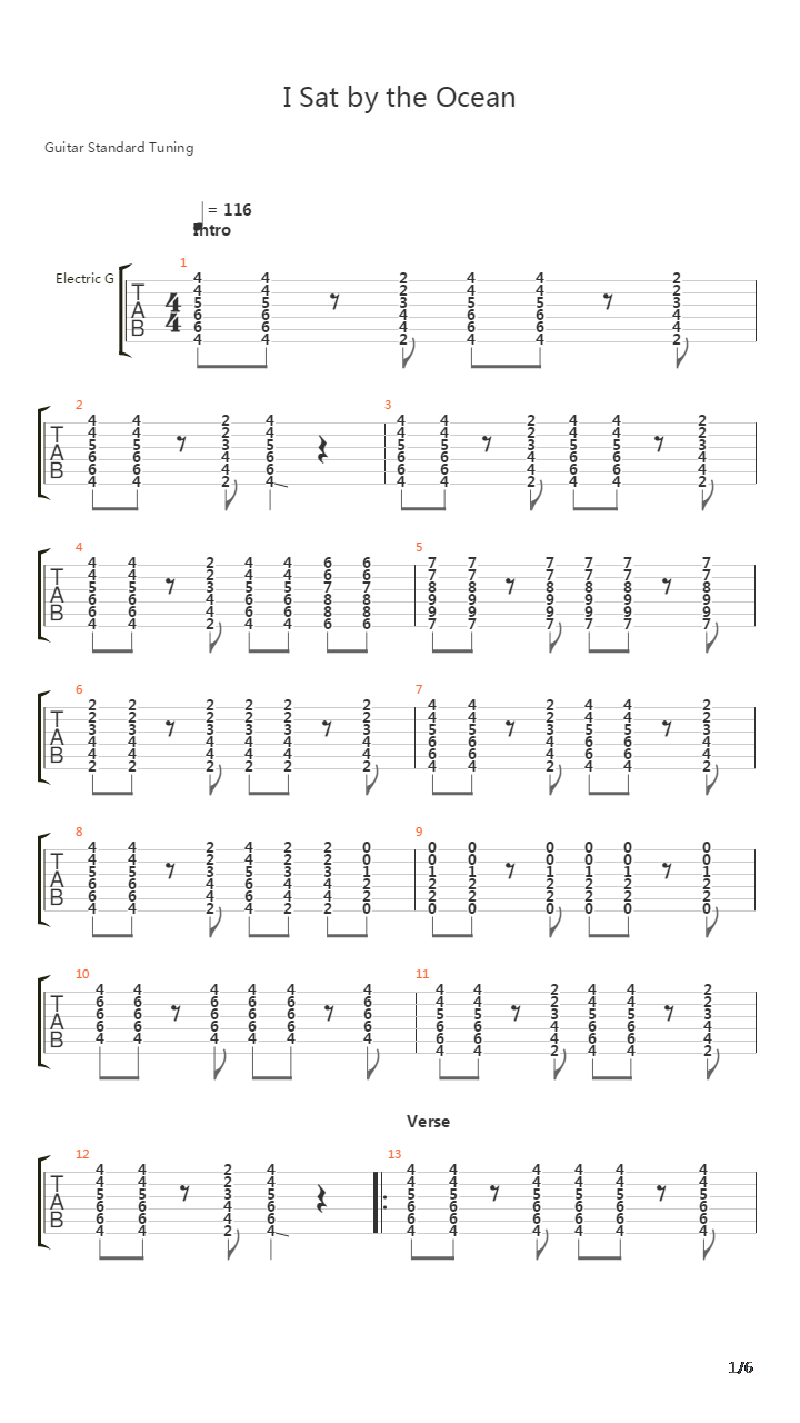 I Sat By The Ocean吉他谱