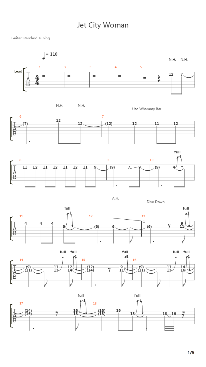 Jet City Woman吉他谱