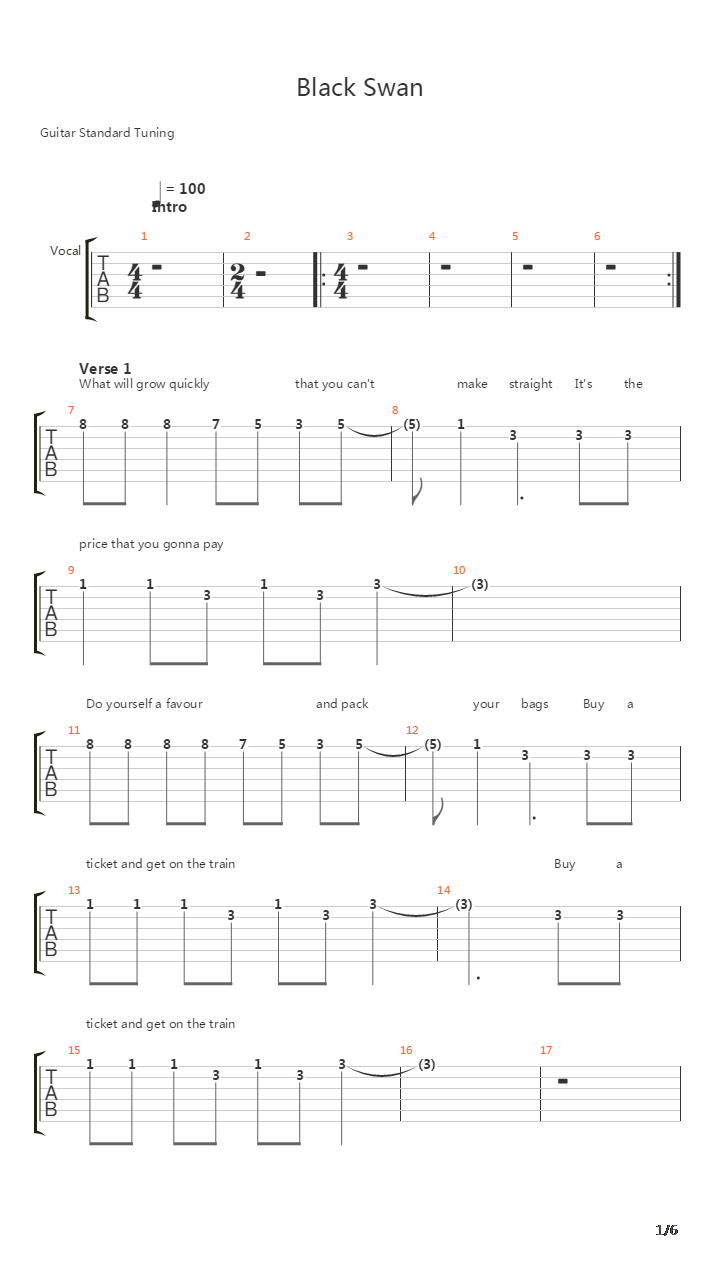 Black Swan吉他谱