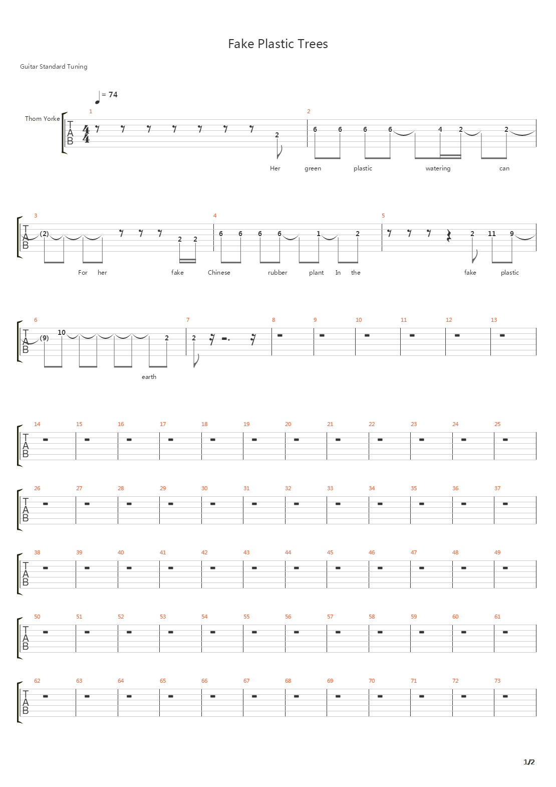 Fake Plastic Trees吉他谱