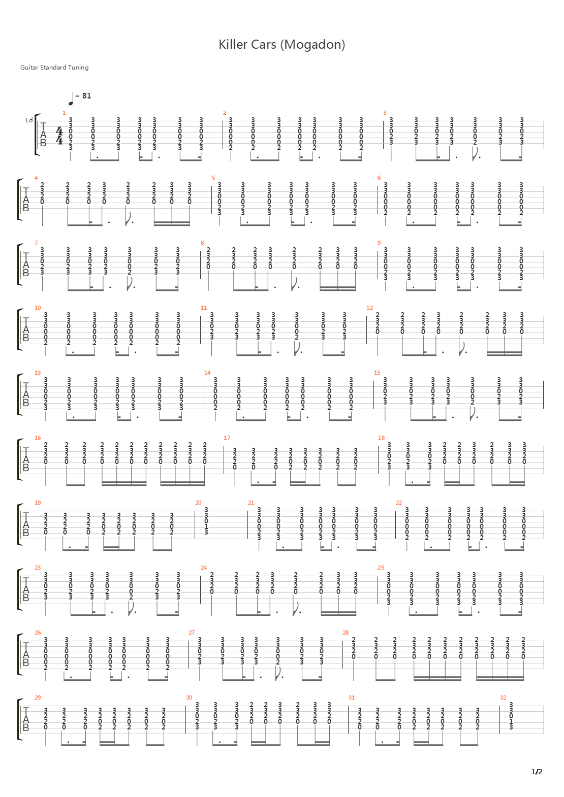 Killer Cars (Mogadon)吉他谱