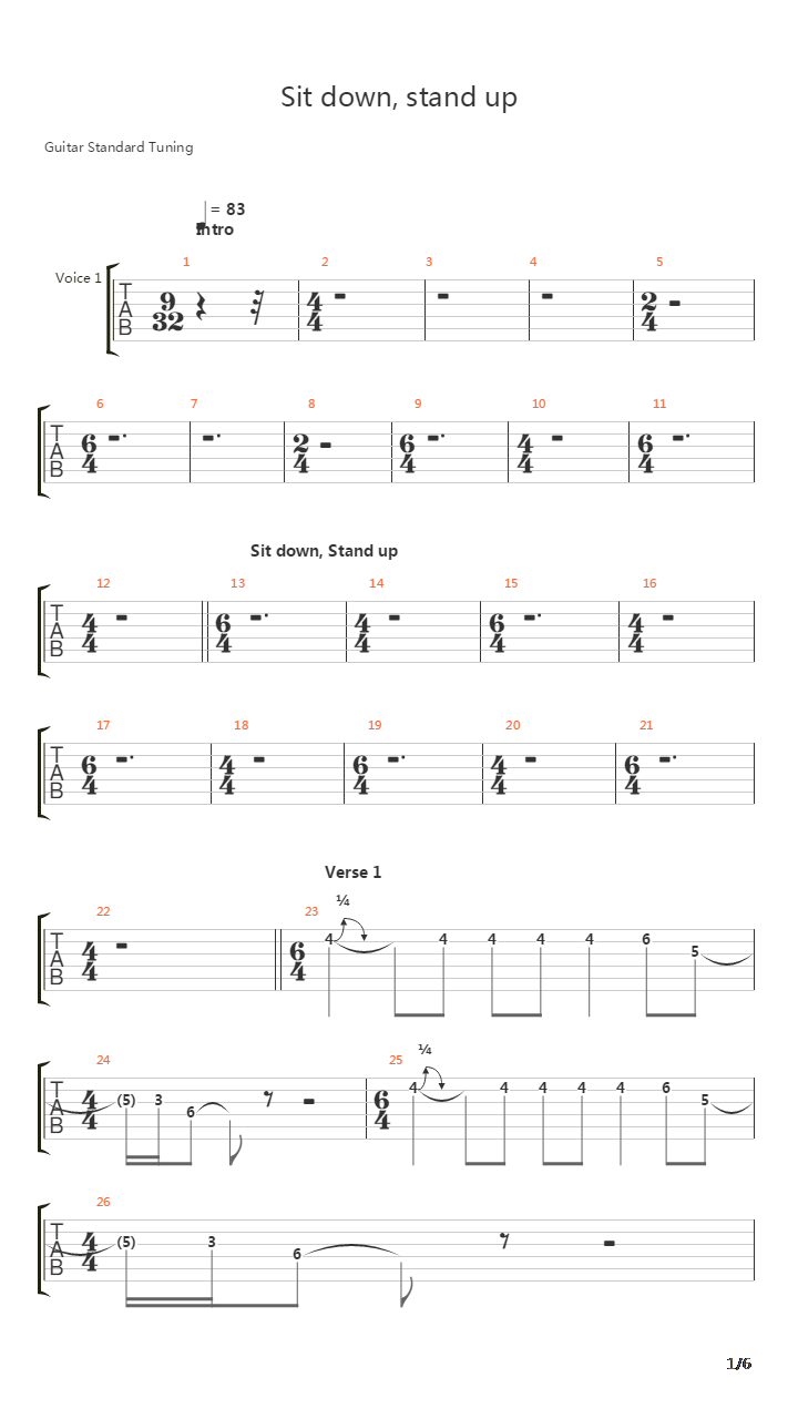 Sit Down, Stand Up吉他谱