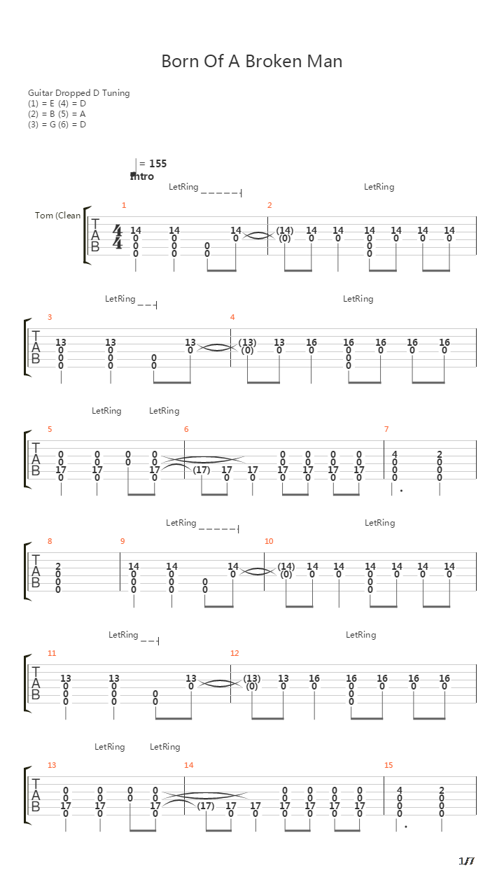 Born Of A Broken Man吉他谱