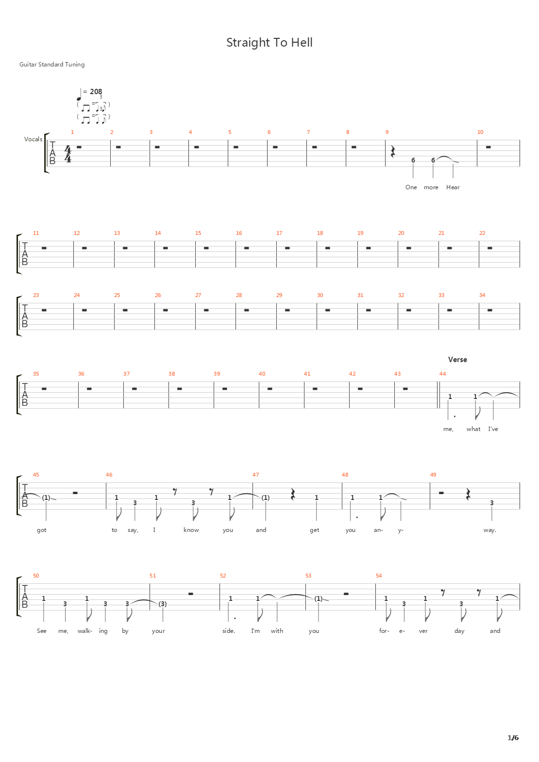 Straight To Hell吉他谱